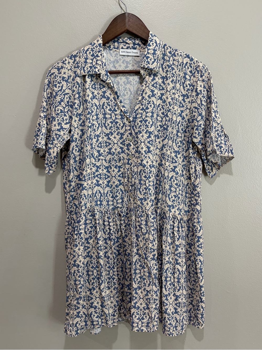 Saint-Tropez Blue & Cream Patterned Short-Sleeve coverup